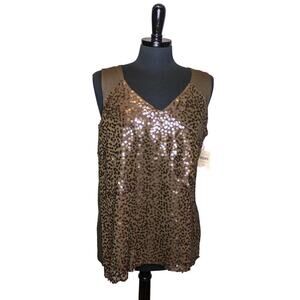 Coldwater Creek Brown Sequin Sleeveless Blouse Tank Top Ruffle NWT XL